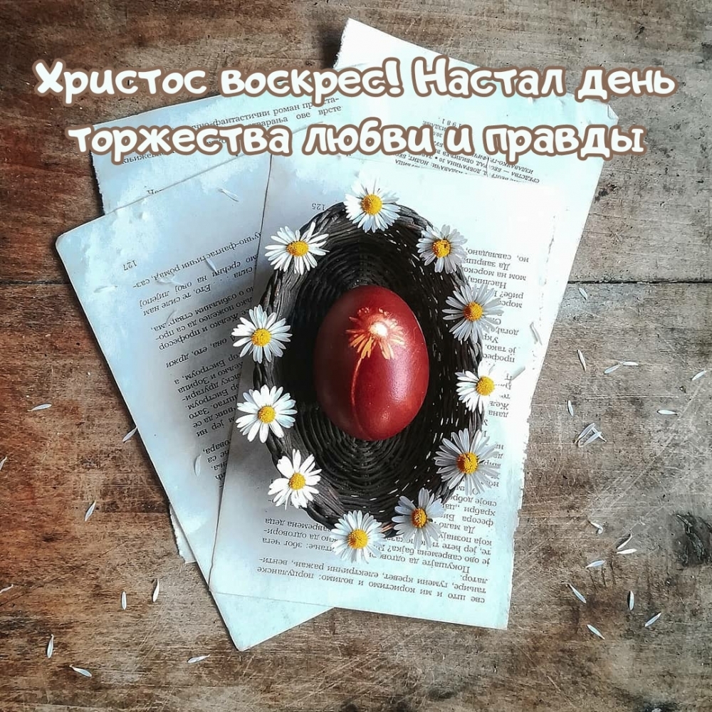 Картинка с надписью: Христос воскрес! Настал день торжества любви и правды